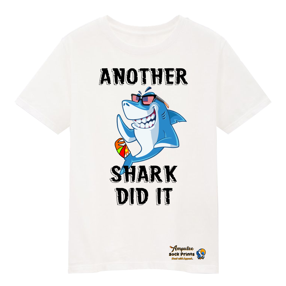 Amputee Humor, another shark did it V2 crew neck t-shirt